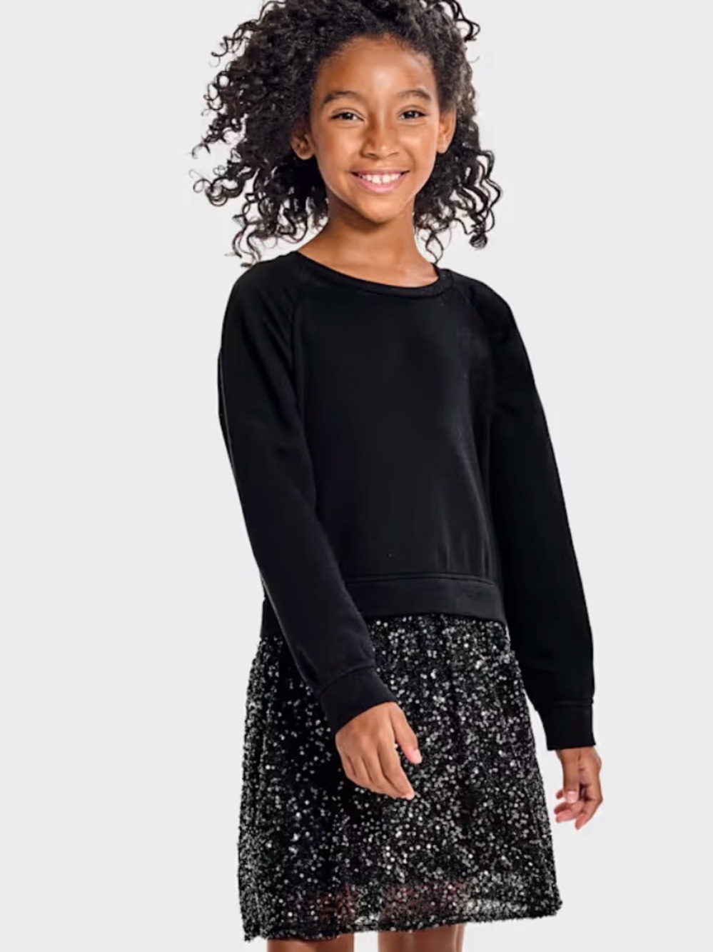 The Children's Place Black Sequin Skirt Sweatshirt Dress